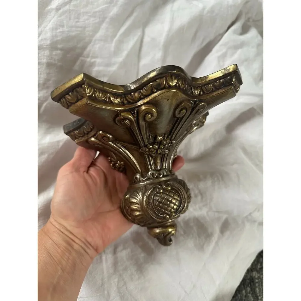 Italian Style Gilded Ornate Bracket Accent Wall Shelf Mid Century sconce